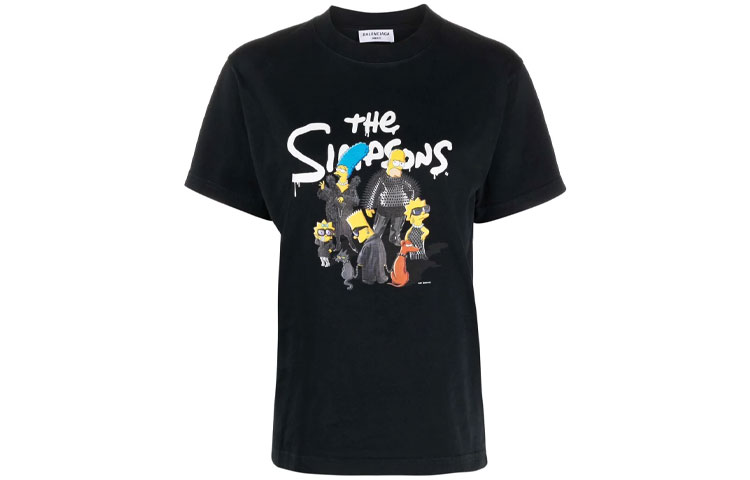 Order (W) バレンシアガ ブラック レタープリント グラフィック クルーネック Tシャツ クラシックフィット 670943TLVG70100