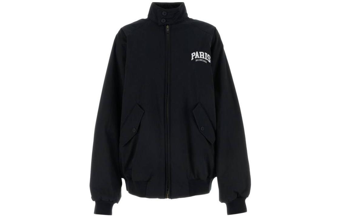 Order (W) バレンシアガ ブラック レタープリント ジップアップ ハイカラー ジャケット 774066TBP011000