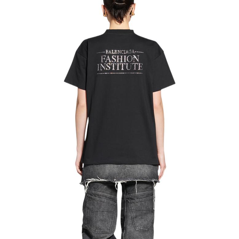 (Women) Balenciaga  Black Logo Crystal T-Shirt FW22 Oversized Crewneck Tee. 612965TMVO91073 圖 5