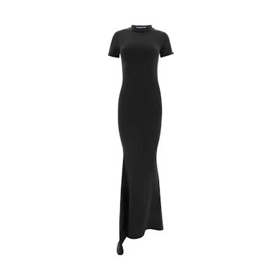 (Women) Balenciaga Black Logo Embroidered Slim Fit Short Sleeve Dress SS23. 744730TOVR91055
