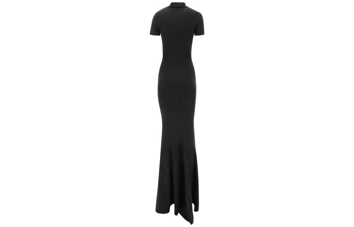 Lookbook (Women) Balenciaga  Black Logo Embroidered Slim Fit Short Sleeve Dress SS23. 744730TOVR91055