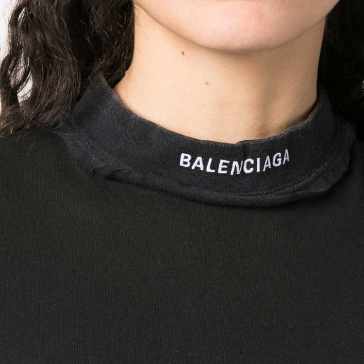 Sizing (Women) Balenciaga  Black Logo Embroidered Slim Fit Short Sleeve Dress SS23. 744730TOVR91055