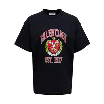(Women) Balenciaga Black Logo Print Crewneck Casual Regular Fit T-Shirt. 612965TLV891076