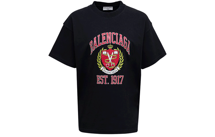 Order (W) 巴黎世家 黑色印花标志圆领休闲常规版型T恤 612965TLV891076