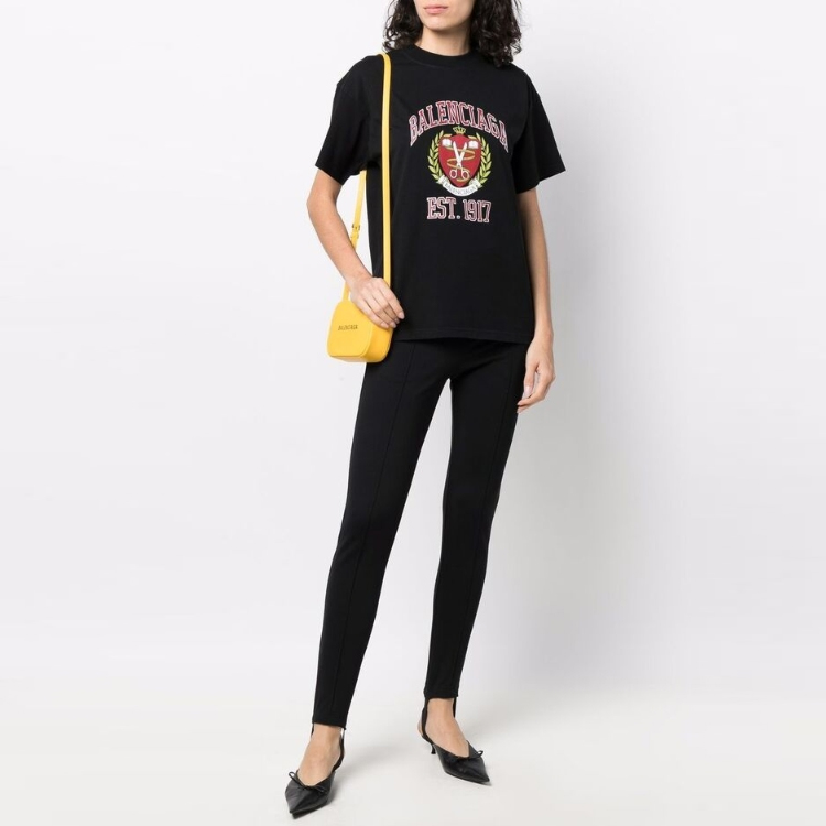 Shop (W) 巴黎世家 黑色印花标志圆领休闲常规版型T恤 612965TLV891076