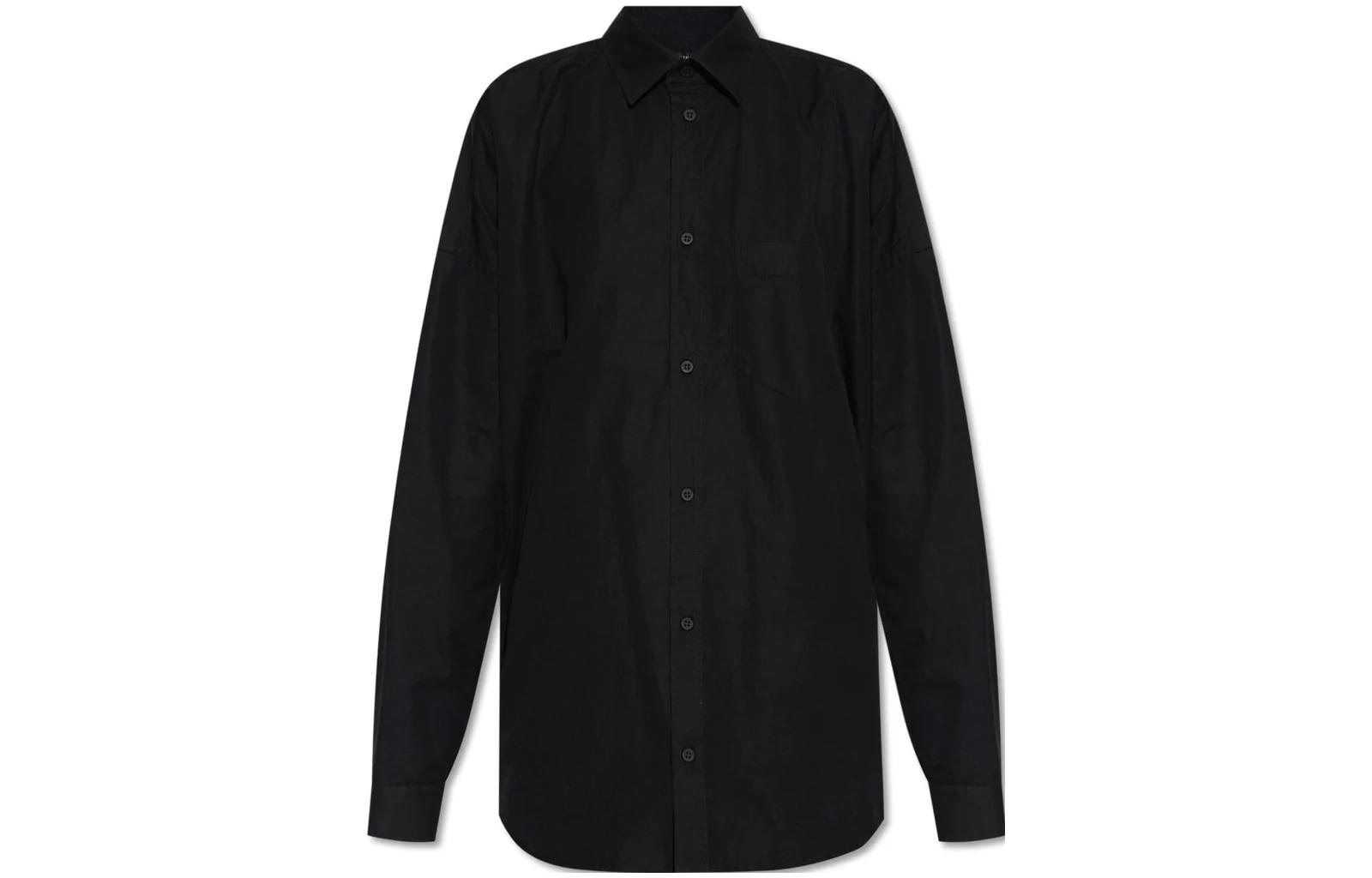 (Women) Balenciaga  Black Long Sleeve Shirt with Single Button & Pointed Collar 725395TYB181000