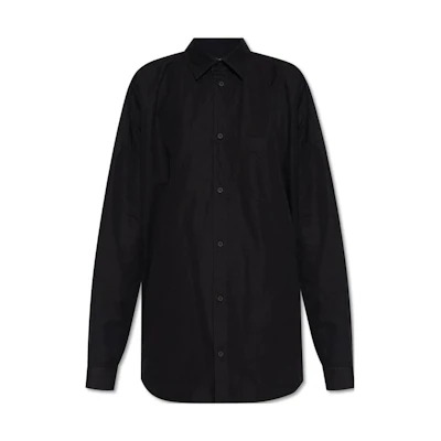 (Women) Balenciaga Black Long Sleeve Shirt with Single Button & Pointed Collar 725395TYB181000