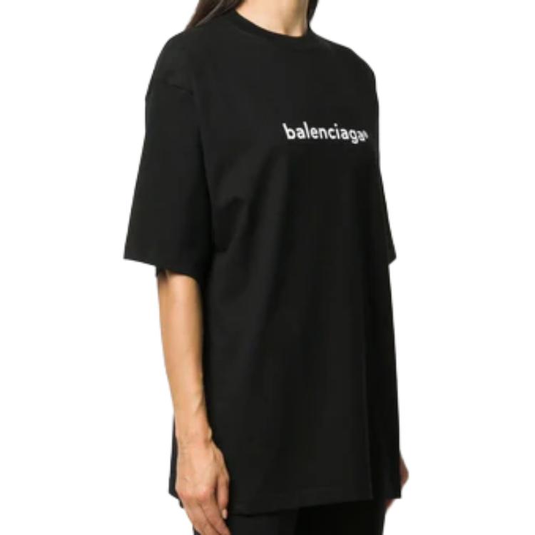 (Women) Balenciaga  Black Loose Fit Letter Print Crew Neck T-Shirt 620941TIV541070 圖 4