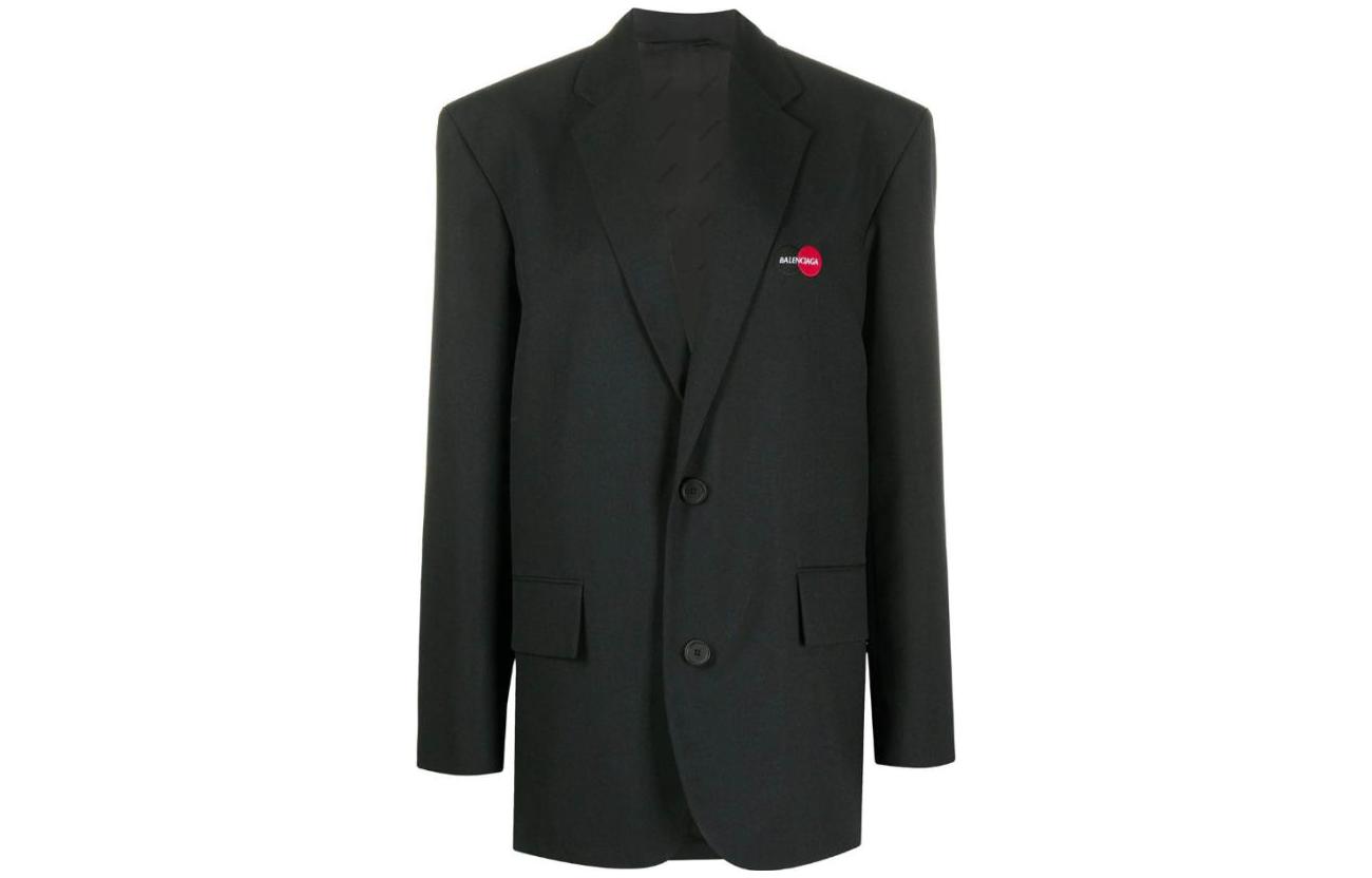 (Women) Balenciaga  Black Single-Breasted Logo Blazer Jacket Classic Fit. 621998TXI171000