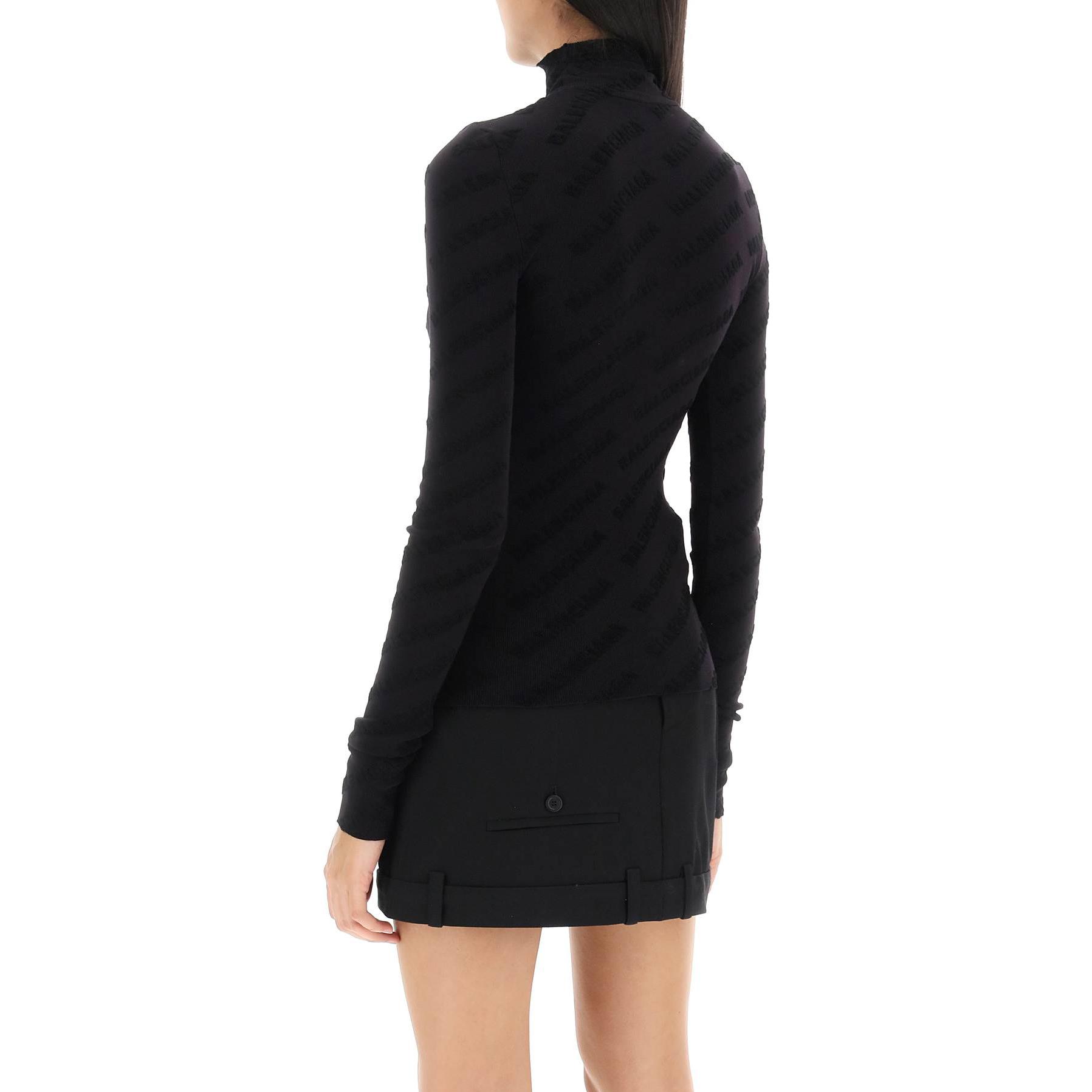 Shop (W) 발렌시아가 블랙 솔리드 하이넥 풀오버 스웨터 레귤러 핏. 768625T52041000