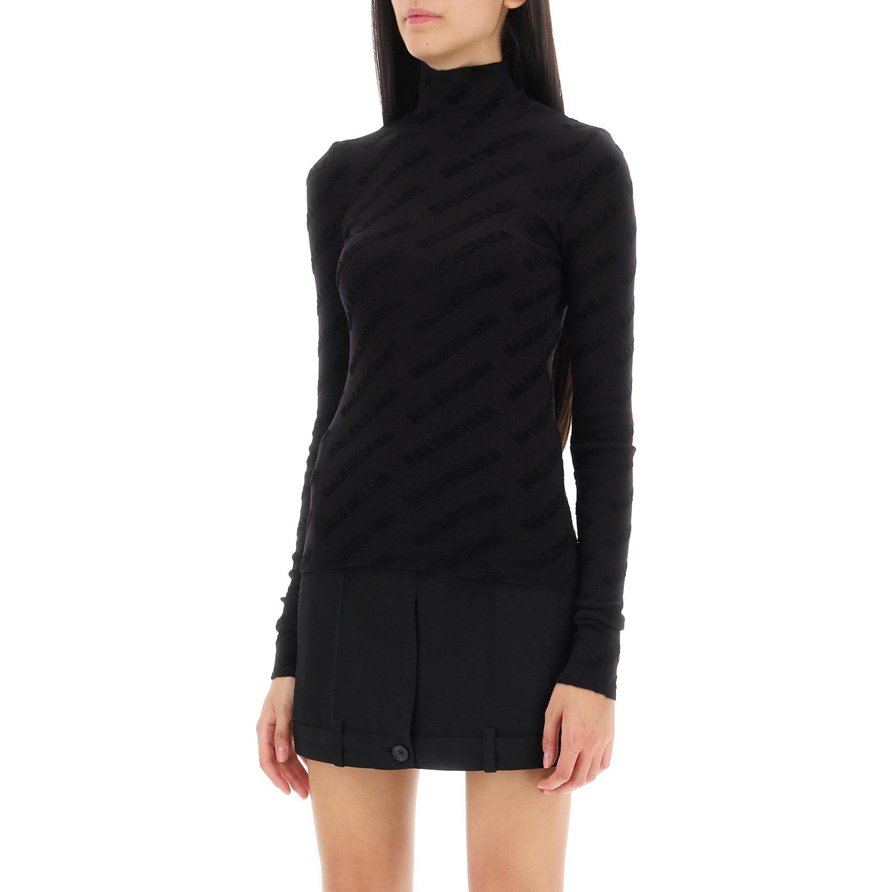 Purchase (W) 발렌시아가 블랙 솔리드 하이넥 풀오버 스웨터 레귤러 핏. 768625T52041000