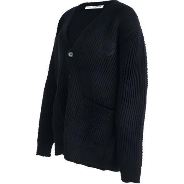 Shop (W) 巴黎世家黑色V领纽扣针织开衫带标志刺绣 696182T16450100