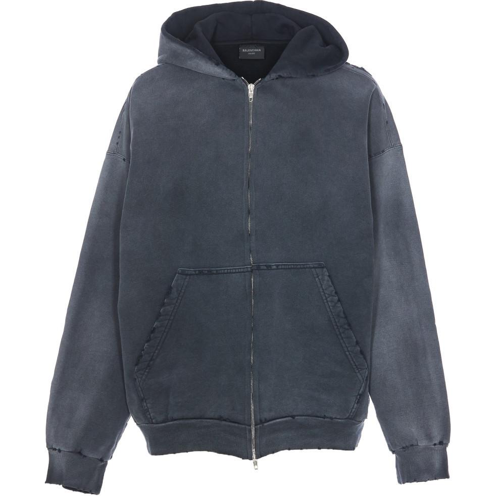 (Women) Balenciaga  Black Zip-Up Letter Hoodie Jacket 770939TQVW51134