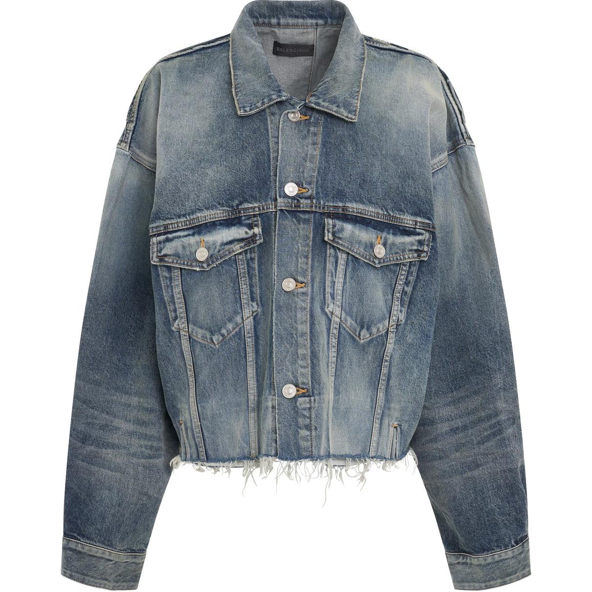 (Women) Balenciaga  Blue Cropped Button-Up Jacket with Long Sleeves. 704527TNW014012