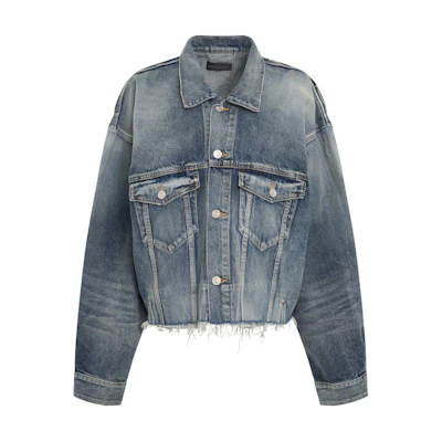 (Women) Balenciaga Blue Cropped Button-Up Jacket with Long Sleeves. 704527TNW014012