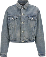(Women) Balenciaga Blue Denim Jacket Single-Breasted Cropped Long Sleeve. 790869TQW556379 (Women) Balenciaga Blue Denim Jacket Single-Breasted Cropped Long Sleeve. 790869TQW556379