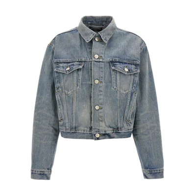 (Women) Balenciaga Blue Denim Jacket Single-Breasted Cropped Long Sleeve. 790869TQW556379