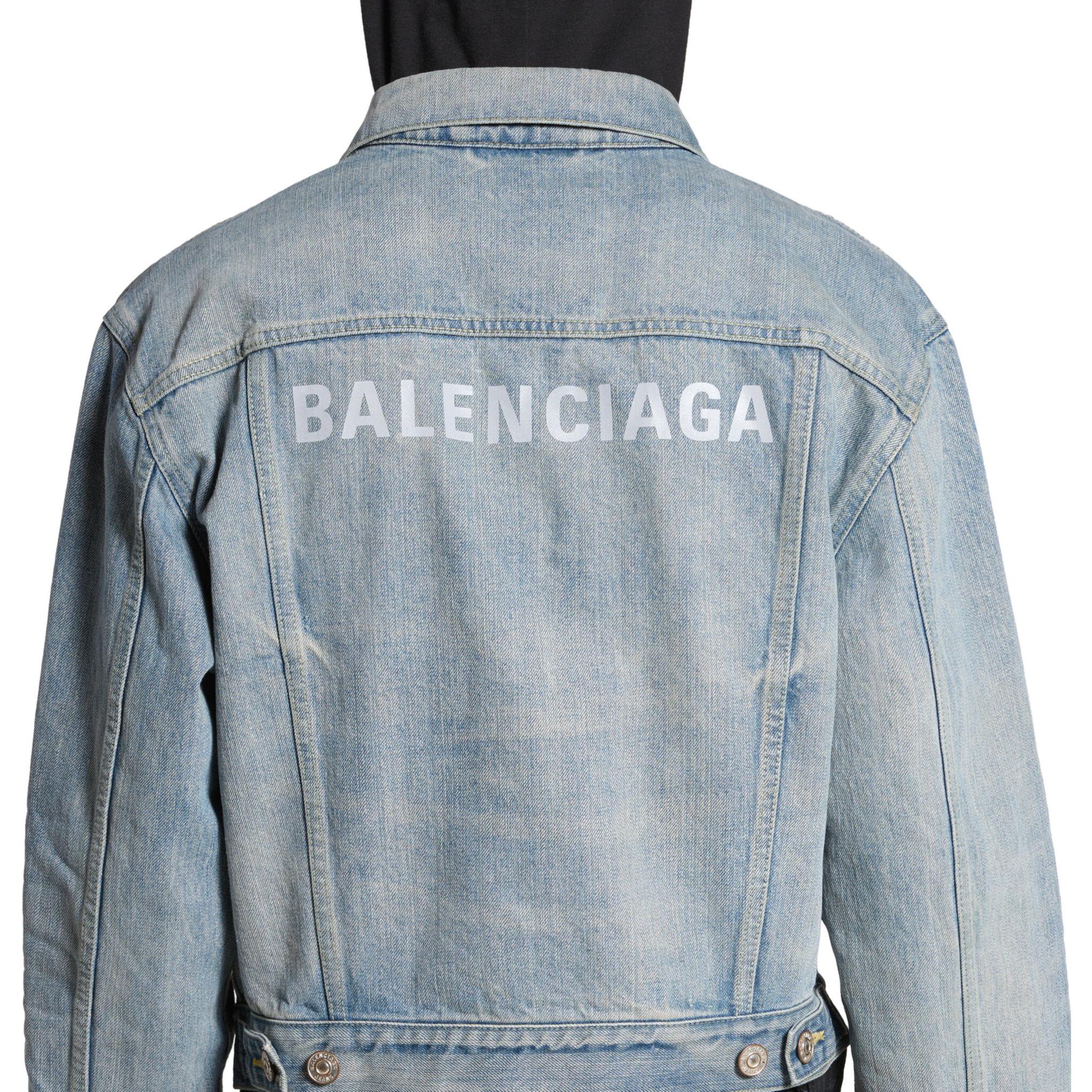 Sizing (W) Balenciaga Jaket Denim Biru Single-Breasted Cropped Lengan Panjang. 790869TQW556379