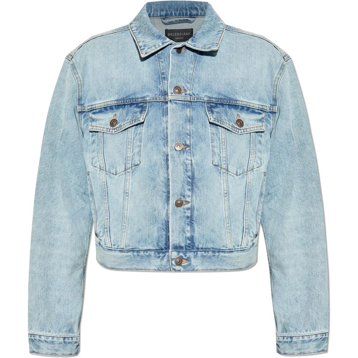 (Women) Balenciaga  Blue Denim Jacket Washed Single-Breasted Long Sleeve Regular Fit 773613TRW556185