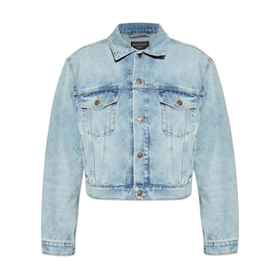 (Women) Balenciaga Blue Denim Jacket Washed Single-Breasted Long Sleeve Regular Fit 773613TRW556185