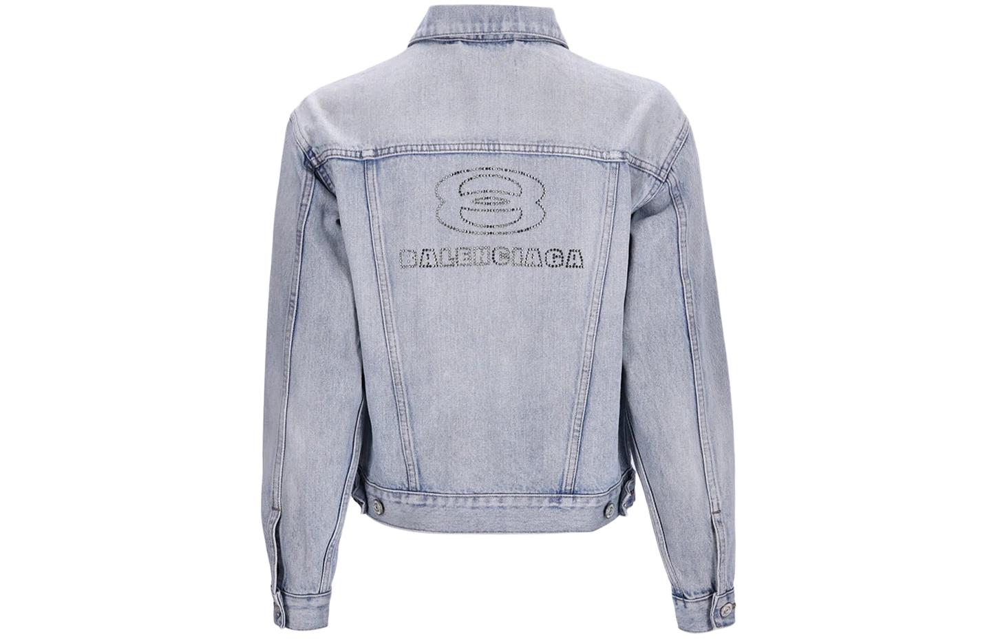 Lookbook (W) Balenciaga Jaket Coat Biru Lengan Panjang Kancing Slim Fit. 767998TDW144016