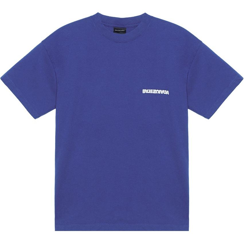 (Women) Balenciaga  Blue Oversized Logo Embroidered T-Shirt SS23. 612965TLVB34388