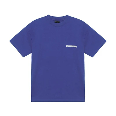 (Women) Balenciaga Blue Oversized Logo Embroidered T-Shirt SS23. 612965TLVB34388