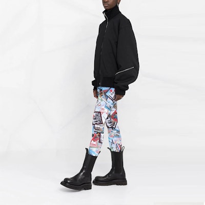 (Women) Balenciaga Blue Postcard Print Leggings 690192TMV778470 Purchase (Women) Balenciaga Blue Postcard Print Leggings 690192TMV778470