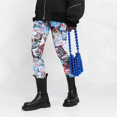 (Women) Balenciaga Blue Postcard Print Leggings 690192TMV778470 Details for (Women) Balenciaga Blue Postcard Print Leggings 690192TMV778470