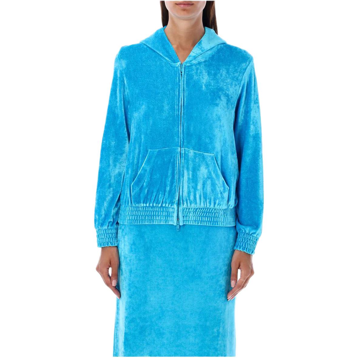 (Women) Balenciaga  Blue Velvet Hoodie with Kangaroo Pocket and Zipper. 751792TOV104900