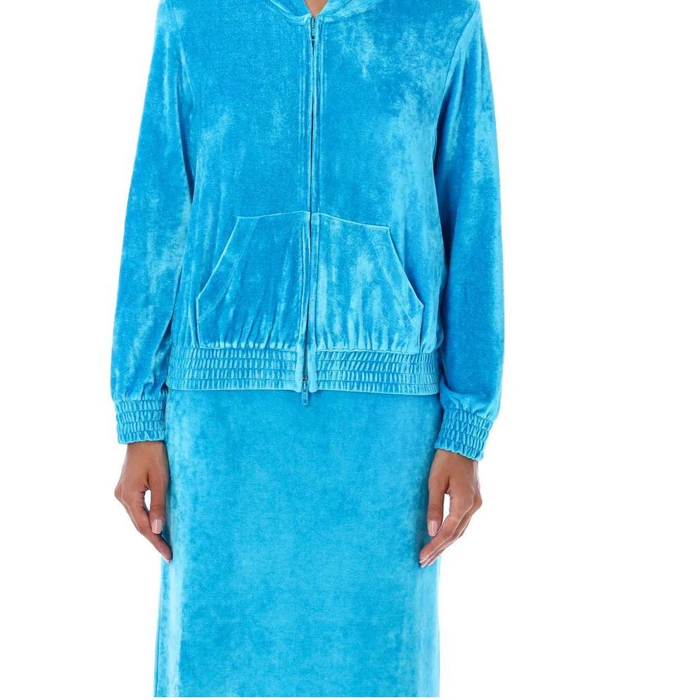 Shop (W) Balenciaga Hoodie Velvet Biru dengan Poket Kanggaru dan Zip. 751792TOV104900