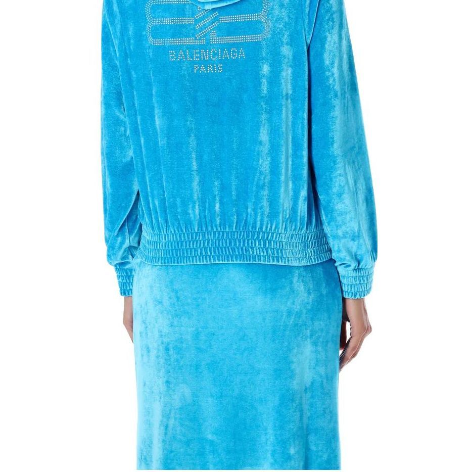 Purchase (W) Balenciaga Hoodie Velvet Biru dengan Poket Kanggaru dan Zip. 751792TOV104900
