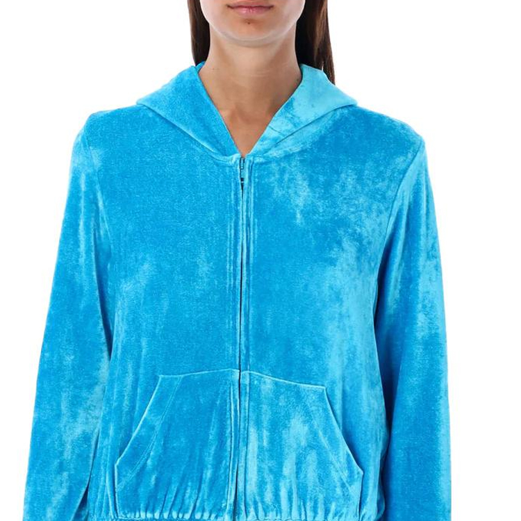 Details for (W) Balenciaga Hoodie Velvet Biru dengan Poket Kanggaru dan Zip. 751792TOV104900