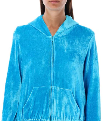 (W) Balenciaga Hoodie Velvet Biru dengan Poket Kanggaru dan Zip. 751792TOV104900 Details for (W) Balenciaga Hoodie Velvet Biru dengan Poket Kanggaru dan Zip. 751792TOV104900