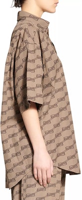 (Women) Balenciaga Brown Button-Down Short Sleeve Shirt Regular Fit 683734-TML36-9378 Purchase (Women) Balenciaga Brown Button-Down Short Sleeve Shirt Regular Fit 683734-TML36-9378