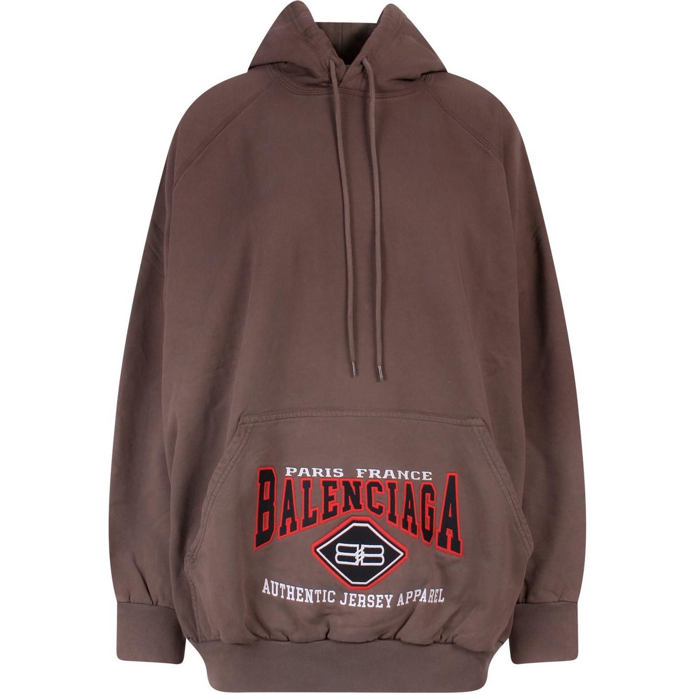 (Women) Balenciaga  Brown Hoodie SS22 with Solid Color Logo Print and Drawstring. 697879TMVB10708