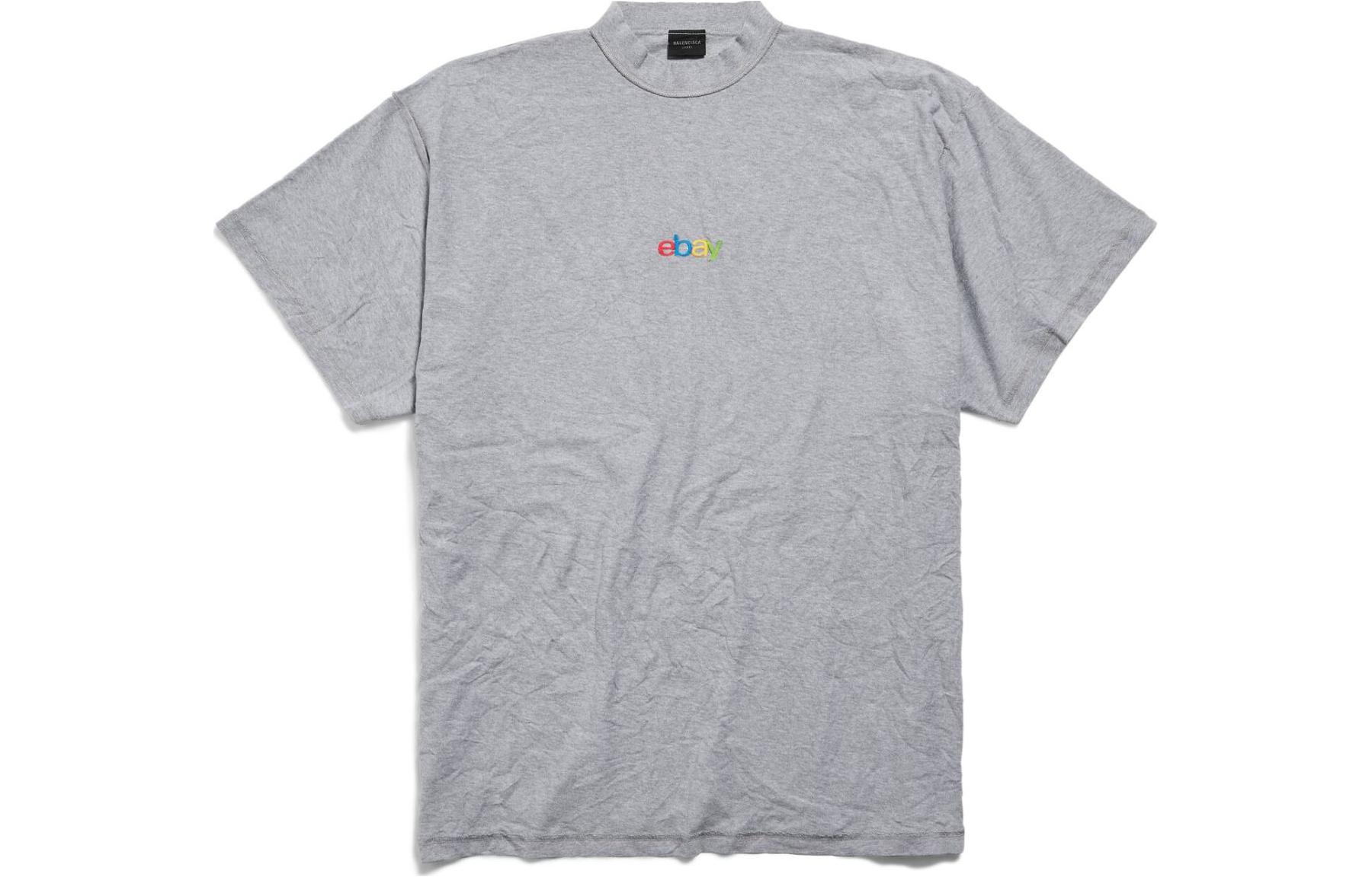 (Women) Balenciaga  Embroidered Logo Oversized T-Shirt Grey SS24 Crewneck Short Sleeve 787358TRVE81300