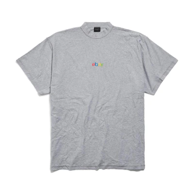 (Women) Balenciaga Embroidered Logo Oversized T-Shirt Grey SS24 Crewneck Short Sleeve 787358TRVE81300