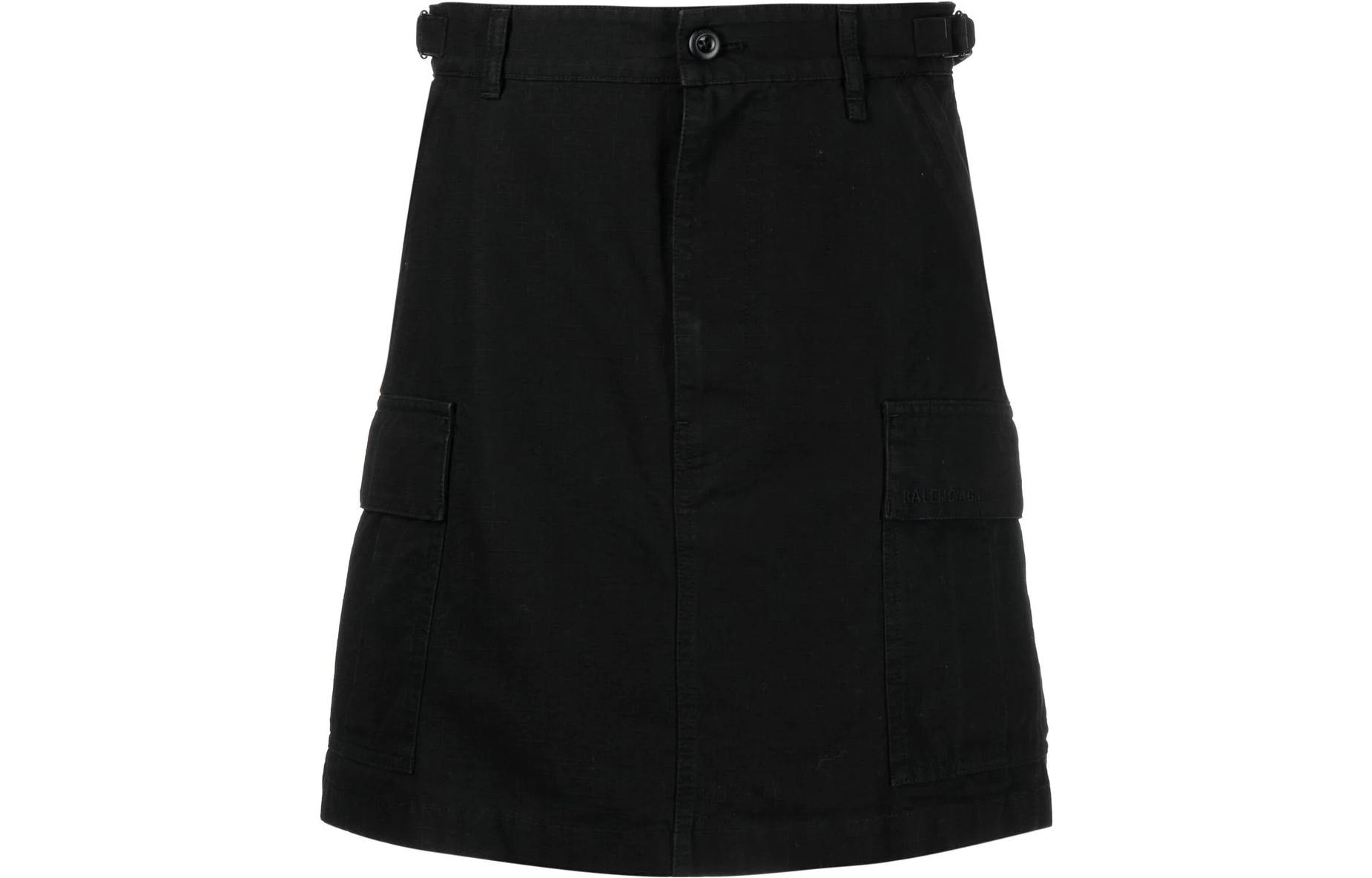 Order (W) 발렌시아가 FW22 블랙 A라인 유틸리티 미니 스커트 버튼 지퍼 디테일. 704358TKP271000