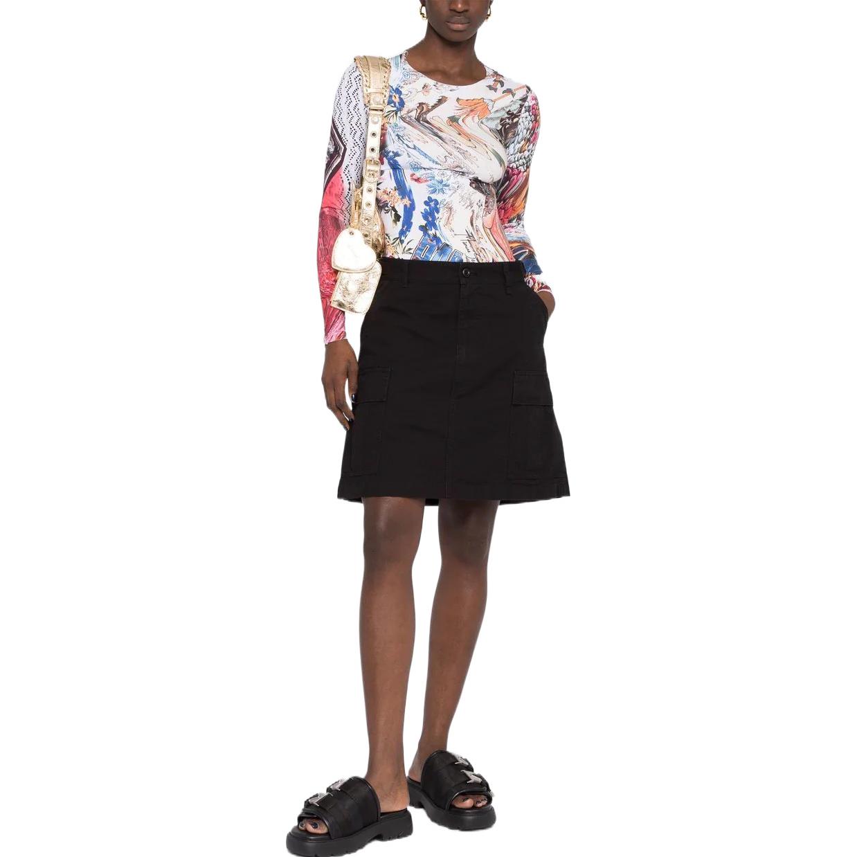 Lookbook (W) 발렌시아가 FW22 블랙 A라인 유틸리티 미니 스커트 버튼 지퍼 디테일. 704358TKP271000