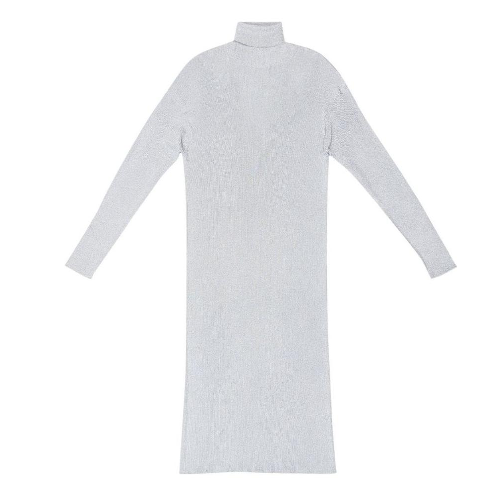 (Women) Balenciaga  FW22 Grey Metallic Thread Turtleneck Long Sleeve Dress. 694265T62011038