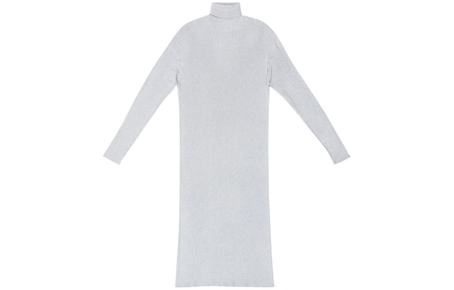 Order (Women) Balenciaga  FW22 Grey Metallic Thread Turtleneck Long Sleeve Dress. 694265T62011038