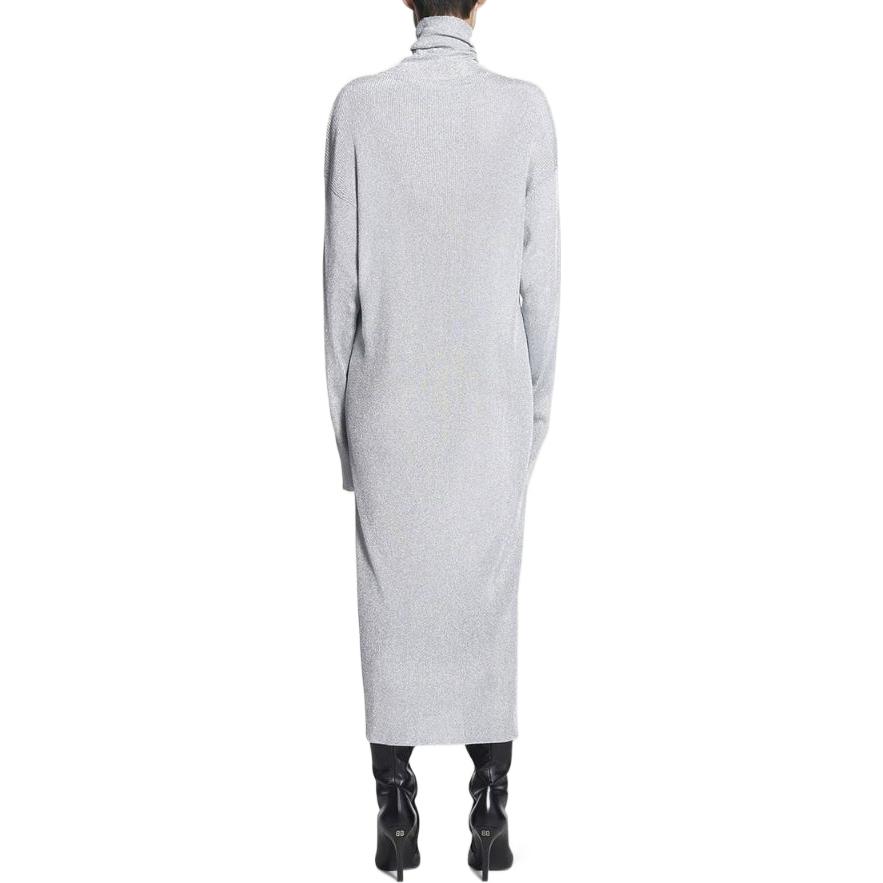 Shop (Women) Balenciaga  FW22 Grey Metallic Thread Turtleneck Long Sleeve Dress. 694265T62011038