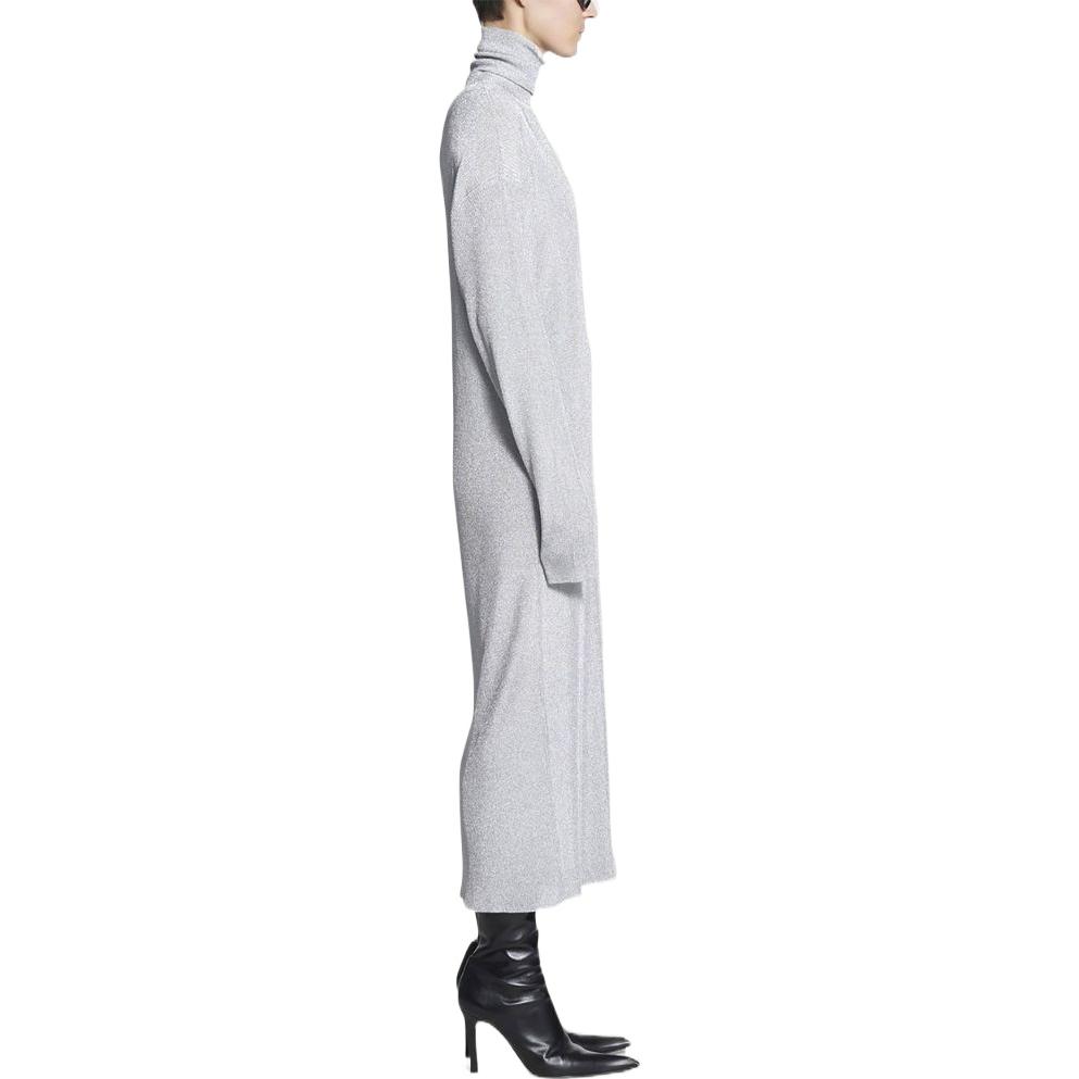 Purchase (Women) Balenciaga  FW22 Grey Metallic Thread Turtleneck Long Sleeve Dress. 694265T62011038