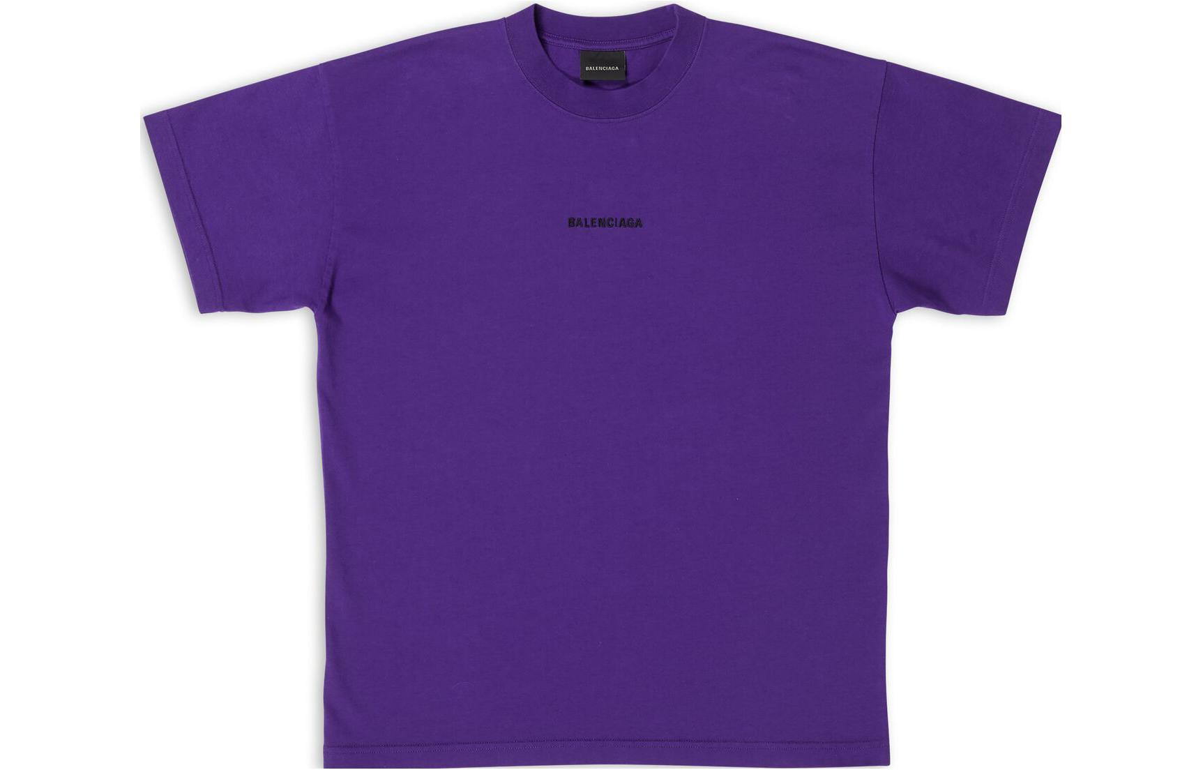 (Women) Balenciaga  FW22 Logo Letter Crewneck T-Shirt Purple. 612965TNVG95162