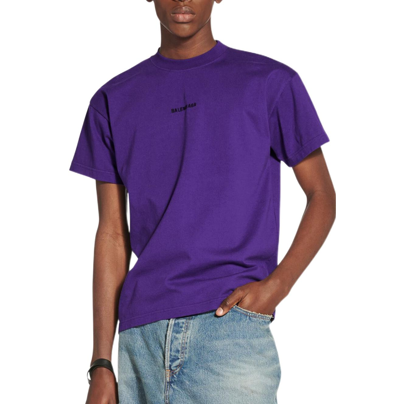 (Women) Balenciaga  FW22 Logo Letter Crewneck T-Shirt Purple. 612965TNVG95162 圖 3