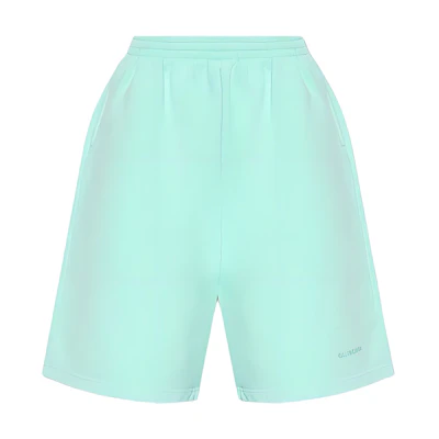 (Women) Balenciaga FW22 Mint Green Logo Print Elastic Waist Casual Shorts. 674591TLVB80306