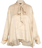 (Women) Balenciaga Gold Letter Print High-Neck Long Sleeve Bow Top 773318TPN031975 (Women) Balenciaga Gold Letter Print High-Neck Long Sleeve Bow Top 773318TPN031975