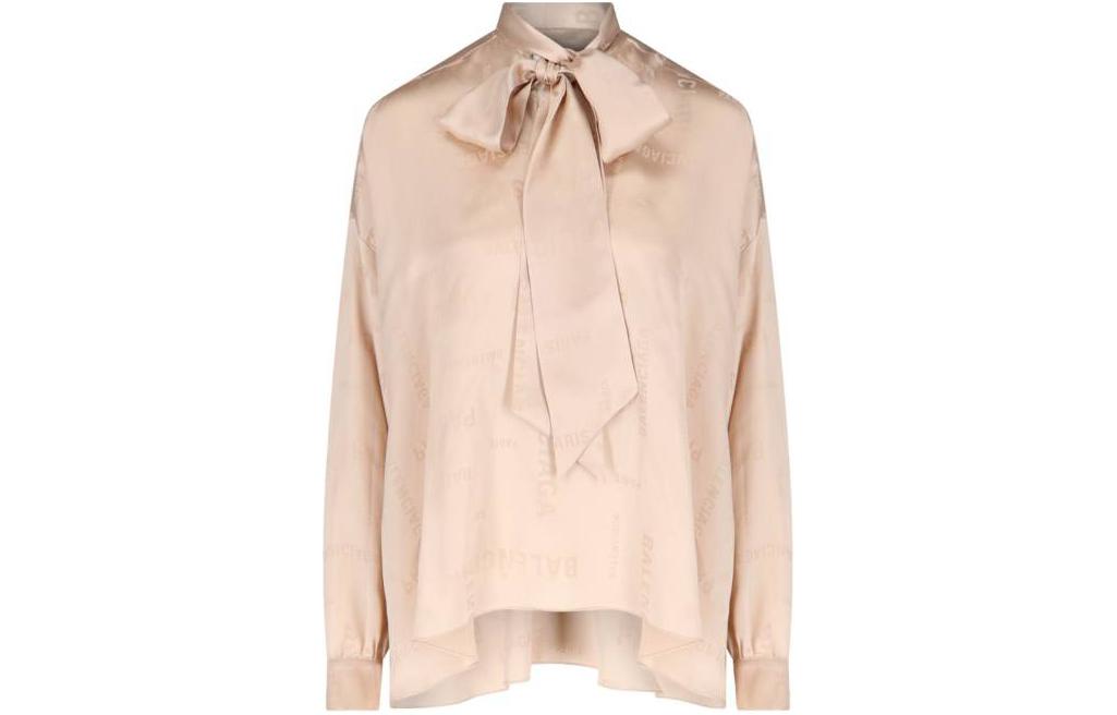 Order (W) Balenciaga Cetakan Huruf Emas Leher Tinggi Lengan Panjang Top Dengan Reben 773318TPN031975