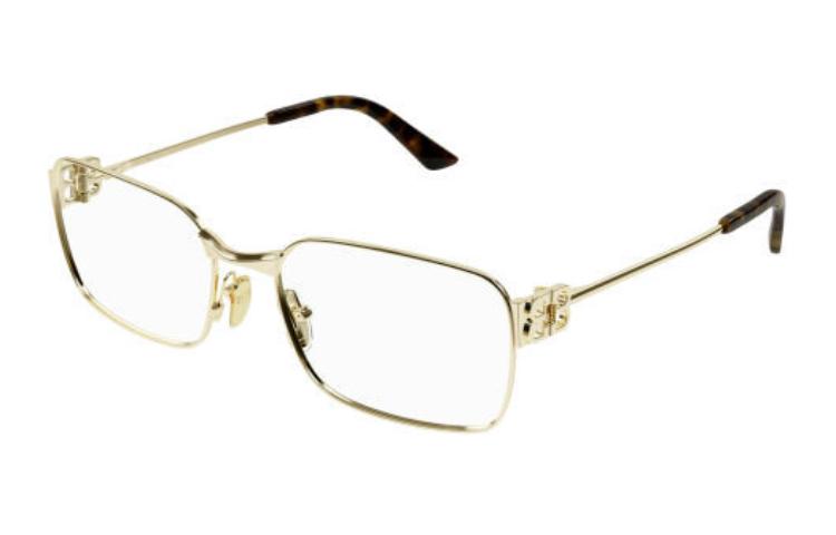 (Women) Balenciaga  Gold Metal Square Optical Glasses with Logo. BB0340O